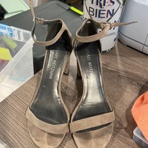 Suede grey Stuart weitzman block heel with ankle strap